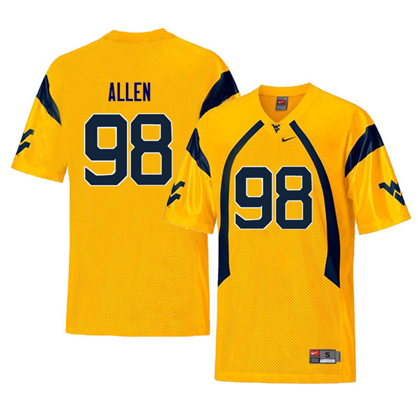 Men #98 Tyrese Allen West Virginia Mountaineers Throwback College Football Jerseys Sale-Yellow